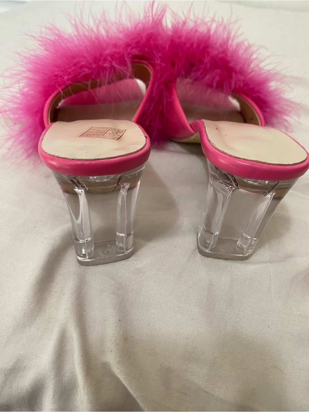 Women's Hot Pink Feather Slide Mules - Picture 2 of 4